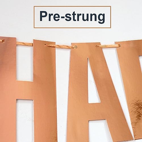 Rose Gold Happy Birthday Banner, Pre-Strung Metallic Party Garland