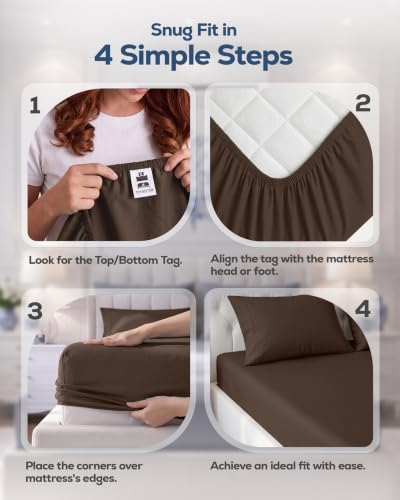 Utopia Bedding King Fitted Sheet Brown 15-Inch Deep Pocket Microfiber