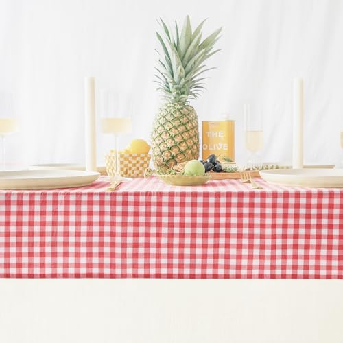 Red & White Gingham Checkered Farmhouse Picnic Style Cotton Tablecloth 60x120 Inch