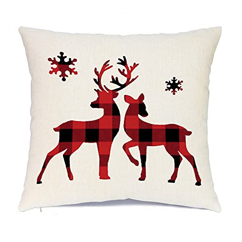 Red Christmas Pillow Covers Set of 4 16x16 Inches Farmhouse Buffalo Plaid Truck Decor