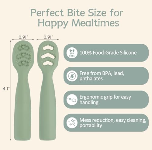 Eascrozn 6 Pack Silicone Baby Spoons - Blue - Self Feeding & Weaning Set