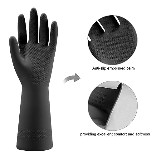 Bamllum 4 Pairs Rubber Dishwashing Gloves - Black, Medium, Reusable Kitchen Cleaning Gloves