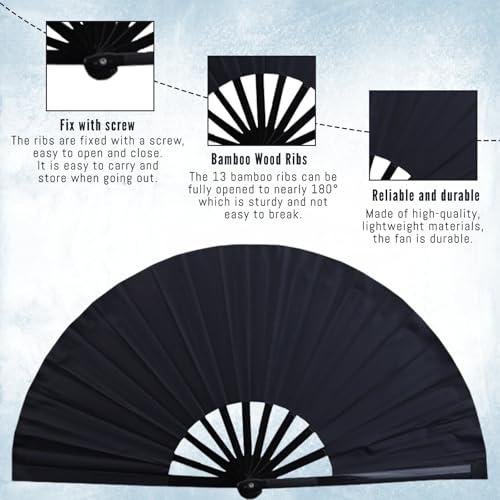 Glitter Folding Hand Fan for Line Dancing - 13 Inch Black