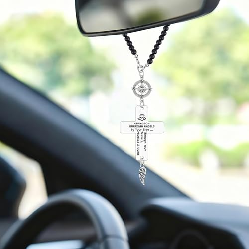 Grandson Car Rear View Mirror Hanging Ornament - Gifts from Grandma & Grandpa - Birthday, Christmas, Graduation