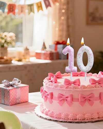 Pink & White Bow Birthday Candles for Girls, Number 11 Cake Toppers