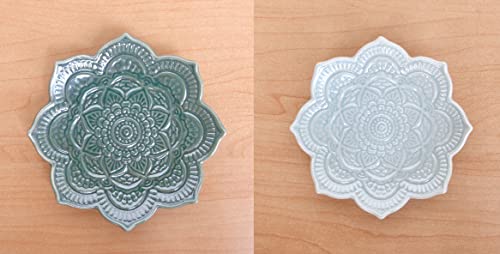 Elegant Mandala Ceramic Ring Dish Set - 2-Pack in Green & Blue
