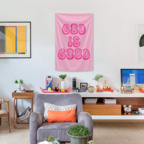 God is Good Pink Wall Decor Flag 2x3 Feet for Indoor & Outdoor