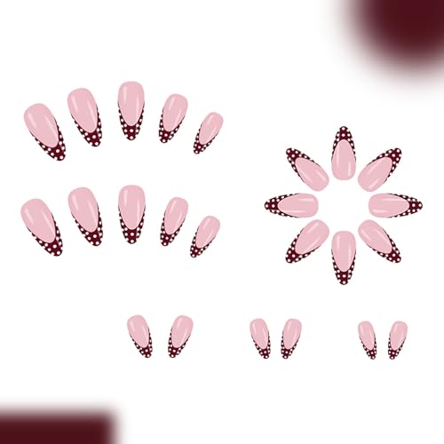 KSTBJN Medium Almond French Press on Nails White Polka Dot Fake Nails