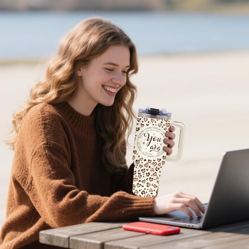 Christian You Are Tumbler 40oz Leopard Design with Handle & Straw - Inspirational Gift Variation of Christian-You Are