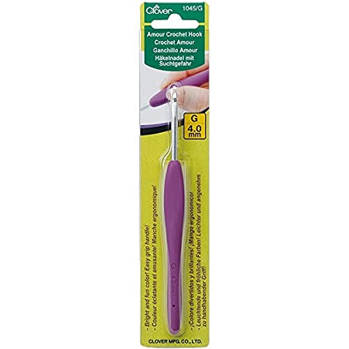 Clover Amour Crochet Hook G (4.0mm) - Easy Grip, Purple