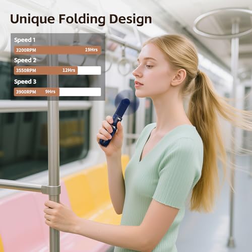 Morelax Portable Handheld Fan - Navy Blue Foldable USB Mini Fan with Power Bank