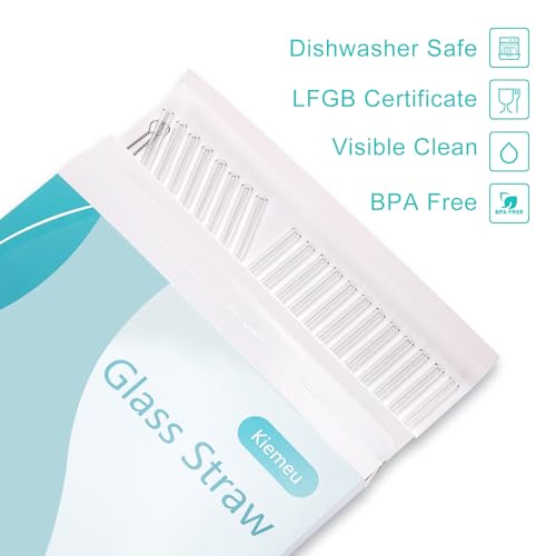 Kiemeu 20-Pack Reusable Borosilicate Glass Straws, Shatter Resistant Set
