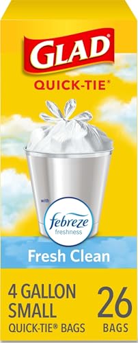 Glad 4 Gallon Small Trash Bags, Febreze Fresh Clean, 26 Count