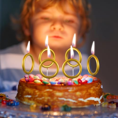 6 Pcs Gold Ring Birthday Candles for Kids' Cakes - Party Decor