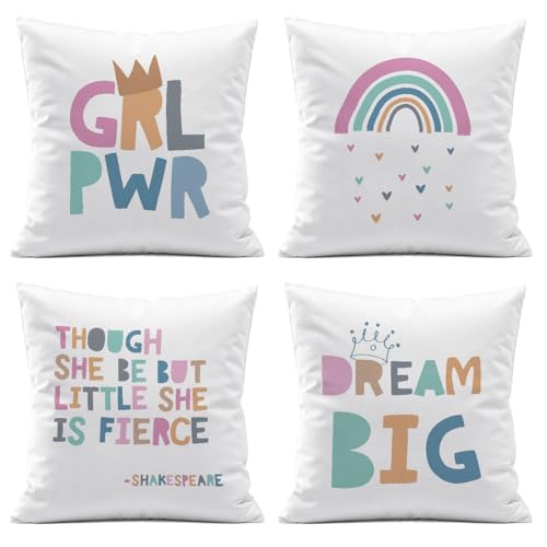 Though She Be But Little She Is Fierce Throw Pillow Covers, 18x18 Set of 4