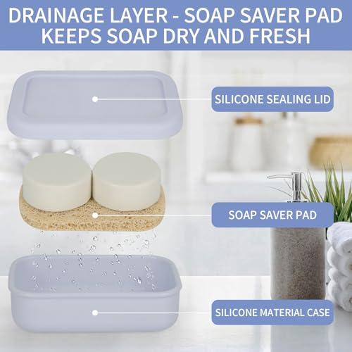 Leak-Proof Silicone Travel Soap Case with Drainage Layer - Light Gray