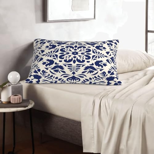 ZYNTIRAX Navy Blue Boho Throw Pillow Covers, 12x20 Inch Ethnic Lumbar Set of 2