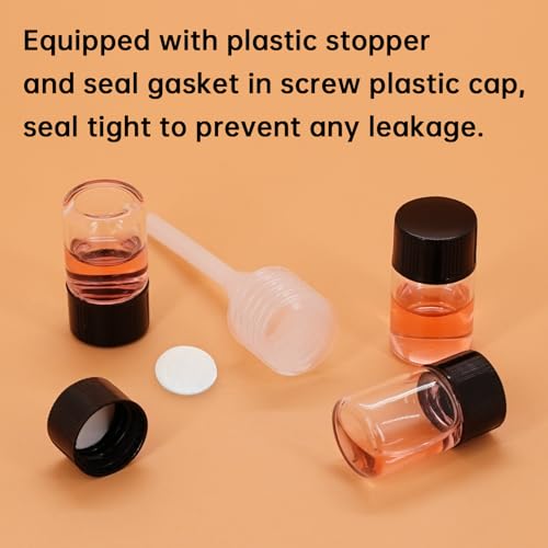 eispap 2ml Mini Glass Bottles Clear Essential Oil Vials with Black Lids, 4 Pack