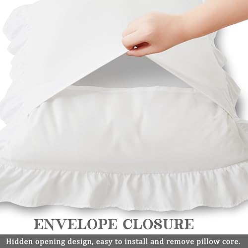 KKJIAF Ruffle Pillowcases, Standard 20x26 Inch White Microfiber Set of 2