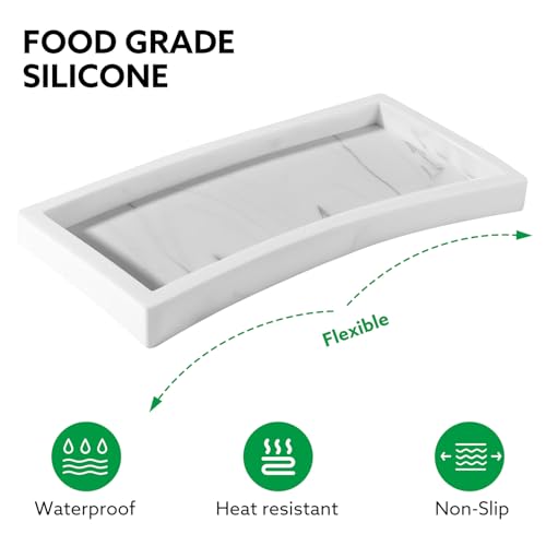 7.9" Silicone Bathroom Vanity Tray - Marble White Counter Organizer