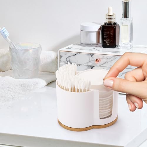 Tbestmax 2-Grid Cotton Swab and Round Pad Holder - White Bathroom Organizer