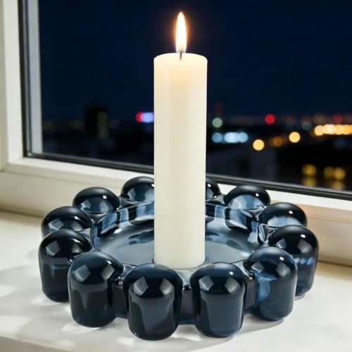 Black Bubble Glass Candle Dish - Small Decorative Tray for Tealights & Diffusers
