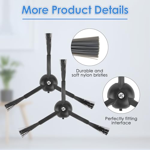COWINORY 3 Armed Black Side Brush - 8 Pack for Roborock Q5 Max+ & S8 MaxV Ultra