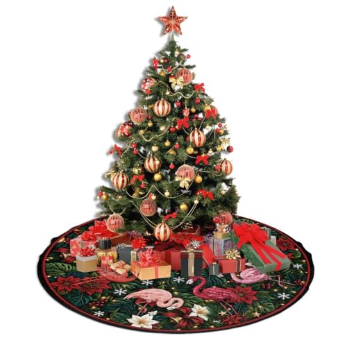 Christmas Tree Skirt 36 Inch with Flamingo Design - Medium, Not Quilted