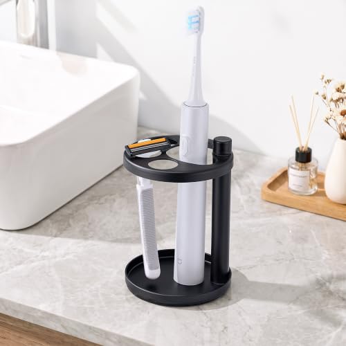 Black Metal Electric Toothbrush & Toothpaste Holder - Family Bathroom Caddy