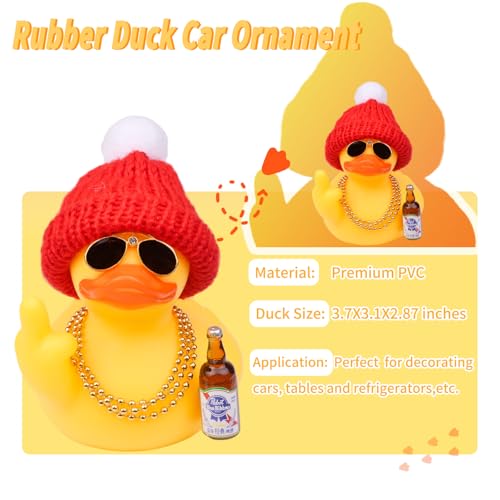 Rubber Duck Car Ornament with Accessories - 3.7in Dashboard Decor