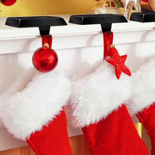 Black Christmas Stocking Holders Set of 4 Metal Mantle Hooks Fireplace Decor