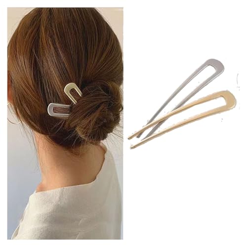 LOHGOU French Style Hair Forks 2Pcs Large Metal U Shaped Hair Pins for Buns