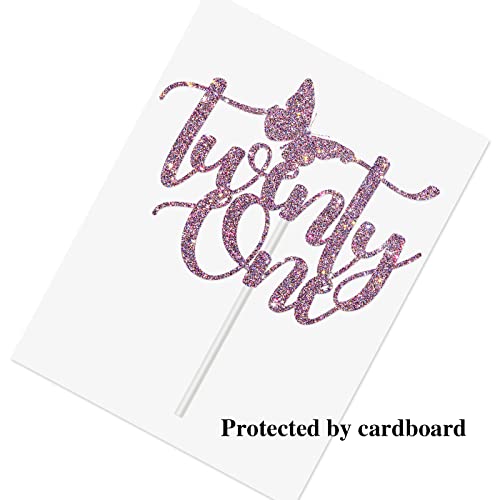 Purple Glitter 21st Birthday Cake Topper with Butterfly