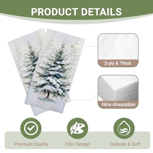 Snowy Pine Tree Disposable Paper Napkins - 100 Pack Winter Themed Decor