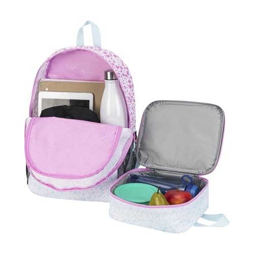 Champion Mode 2-Piece Backpack and Insulated Lunch Box Combo Set with Laptop Compartment, Padded Straps, Water Bottle Pocket, Pink/Blue, One Size