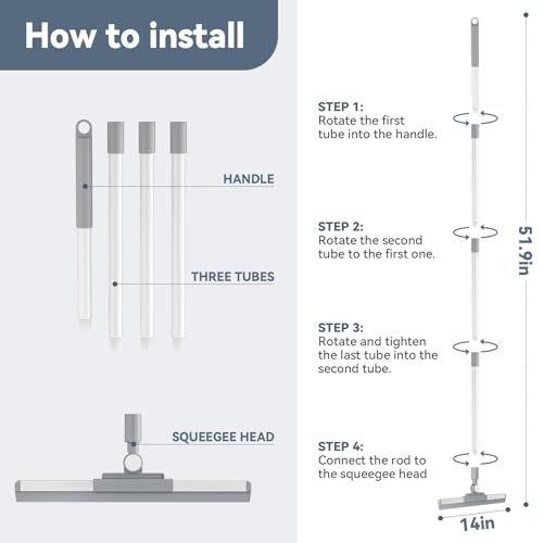 Nodirz 52" Floor Squeegee with 180° Rotating Head - White