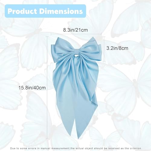 GANPUB Light Blue Jumbo Satin Bow Hair Clip Large French Barrette