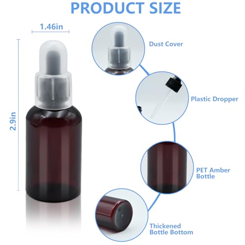 AskBed 4 Pack 2 Oz Amber Plastic Dropper Bottles with Funnels
