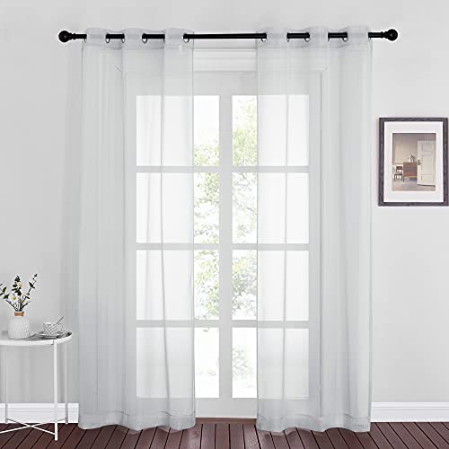 NICETOWN Sheer Textured Window Curtains, Grommet Drapes 37" x 84" - Light Gray