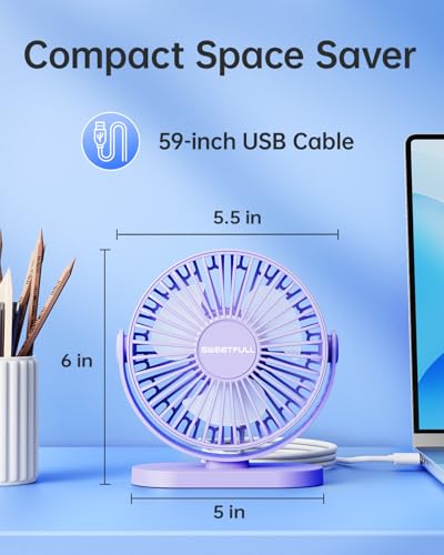 SWEETFULL USB Desk Fan 3-Speed Quiet Portable 360° Rotation 5.5 Inch Office Cooling