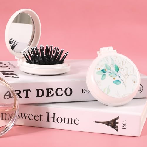 Mengduxd Mini Folding Hairbrush with Mirror Portable Pocket Comb
