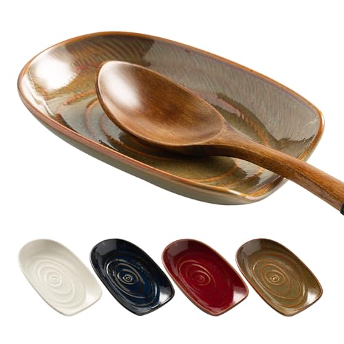 Brown Ceramic Spoon Rest for Kitchen Counter & Stove Top