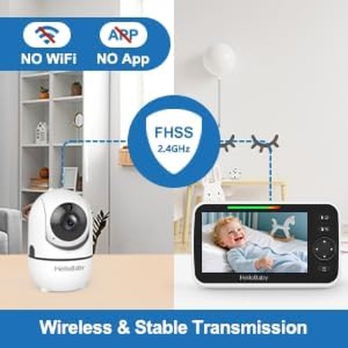 HelloBaby Baby Monitor - 5" Screen, 30-Hour Battery, Pan-Tilt-Zoom, Night Vision & 2-Way Talk | HB6550
