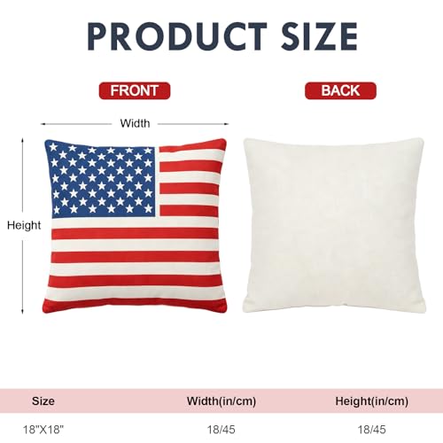 4th of July Patriotic Throw Pillow Cover - 18x18 Inch Tufted Flag Design