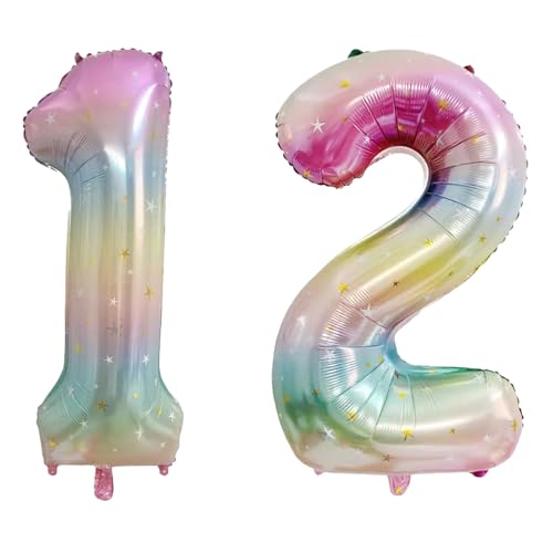 40 Inch Rainbow Number 12 Foil Balloons for Birthday & Parties