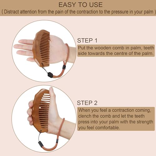 Wooden Labor Comb with Wrist Strap Peachwood Birthing Comb