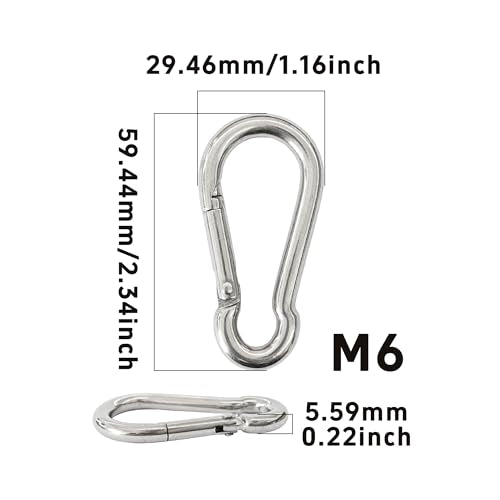 10PCS M6 Spring Snap Hooks, 2.38 Inch 304 Stainless Steel Quick Link Carabiners, Secure Locking Clips for Outdoor Activities, Hammock Setup, Dog Leash & Keychain Connection