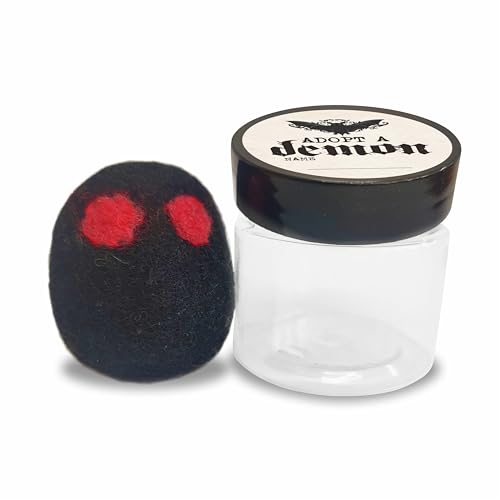 Black Tiny Demon in a Jar - Handcrafted Wool Felting Gift & Decor