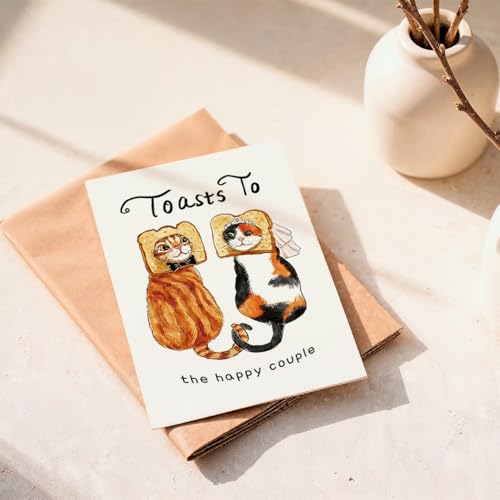Funny Wedding Card for Bride and Groom - Cute Cat Toast Design (ZC-019)
