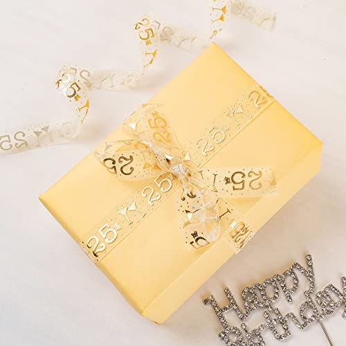Holijolly Gold Sheer Gift Ribbon 25th Anniversary 3/4 Inch 10 Yards